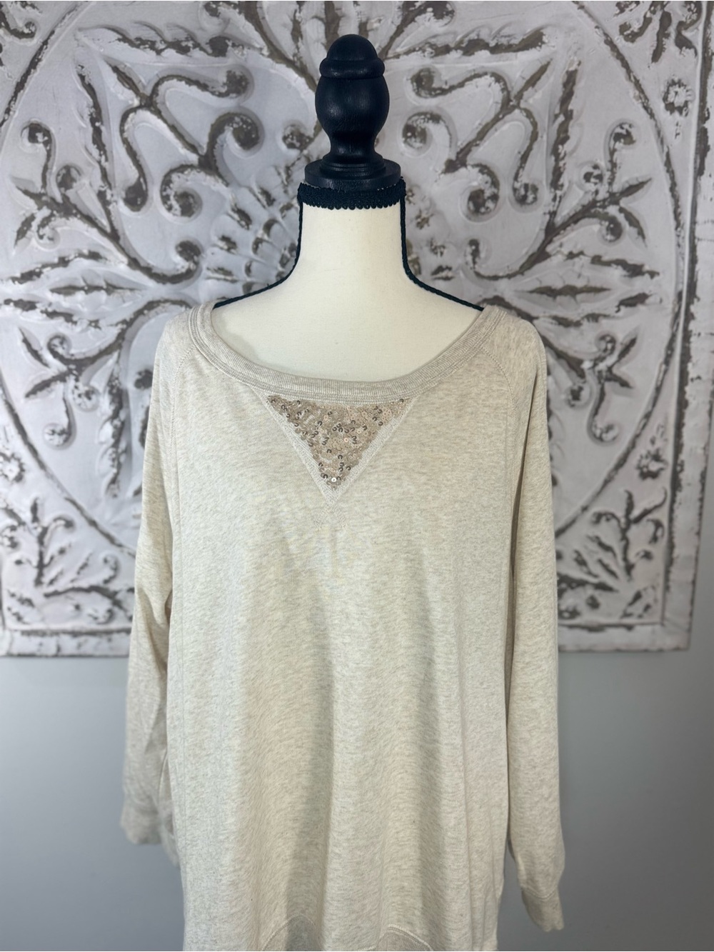 Women’s Cream Sequin Detail Long Sleeve Top